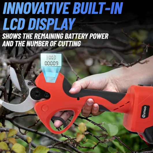 Sécateur Électrique Sans fil, 40mm Secateur Electrique 6000 mAh, Sécateur électrique avec Écran avec 2 Batteries de 3.0Ah pour la taille, le jardinage, les arbres fruitiers et le vignoble KF4