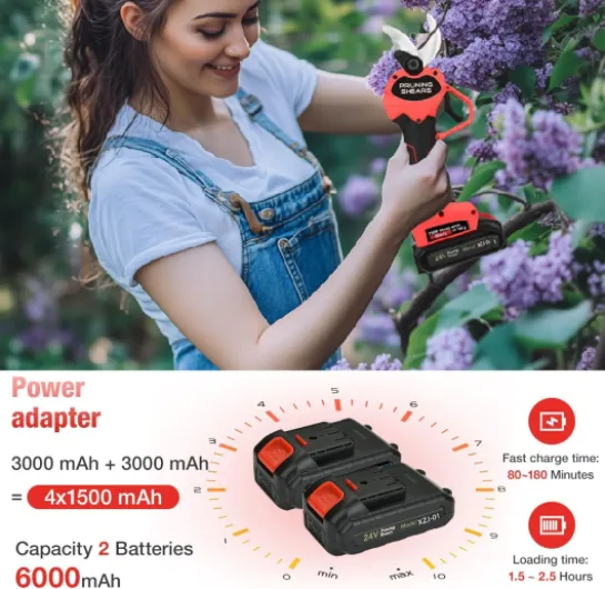 Secateur Electrique sans Fil 40mm: Sécateur electrique avec 2 * 3000 mAh batterie, Sécateur de Jardin Antirouille SK5 Avec Verrouillage de Sécurité (Rouge)