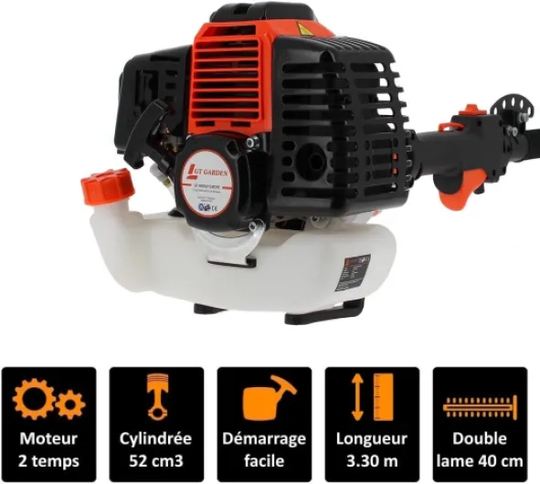 Taille-Haies Thermique sur Perche, 52 cm3, 3 CV, Longueur 3.30 mètres