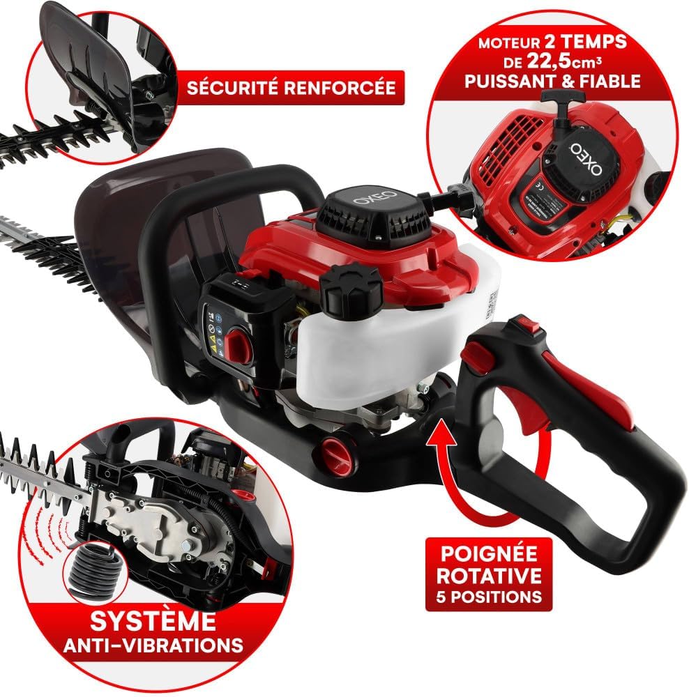 Taille haie Thermique Pro - Moteur 2 Temps 22,5 cm³ - Grande Lame 76cm - léger - Anti-Vibrations - Poignée rotative