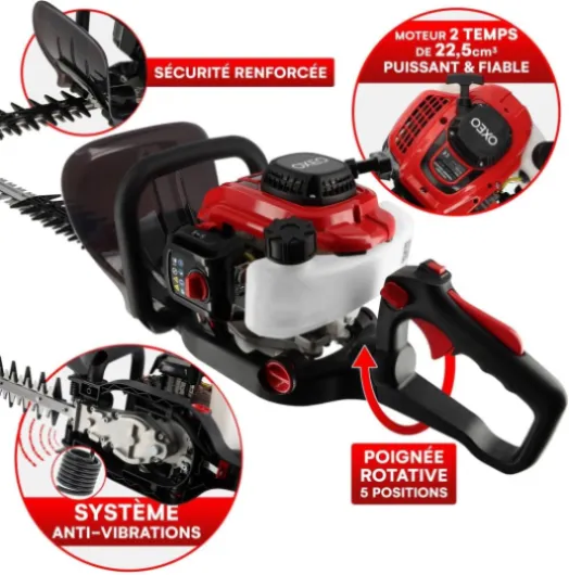 Taille haie Thermique Pro - Moteur 2 Temps 22,5 cm³ - Grande Lame 76cm - léger - Anti-Vibrations - Poignée rotative