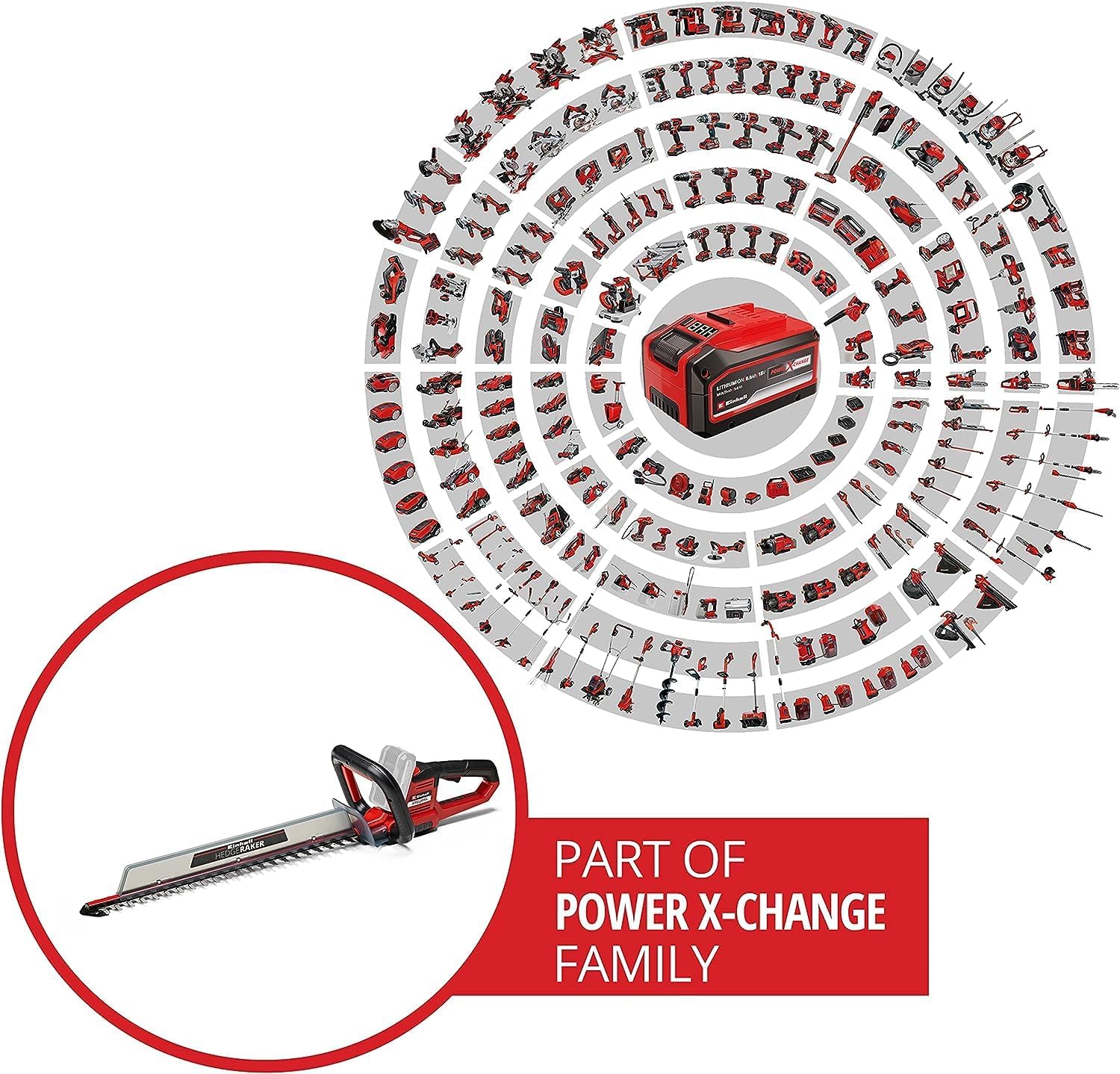 Taille-haies sans fil ARCURRA 18/55- Solo Power-X-Change (18V, Longueur de coupe 55cm, collecteur de taillures) Livré sans Batterie ni Chargeur Solo: Sans Batterie ni Chargeur