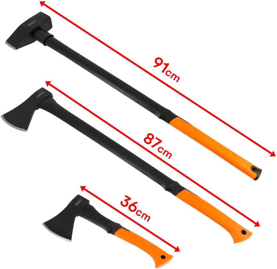 3 Fendeurs de bûches acier forgé manche trimatière - Hache 36cm et 87cm - Hache de fendage 91cm - 4.6kg - Poignée ergonomique