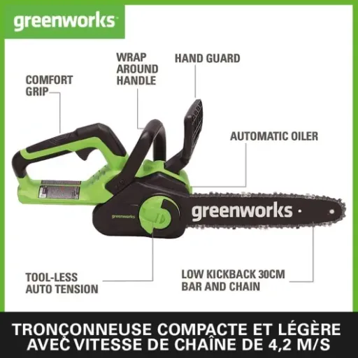 Test de la Greenworks G40CS30IIK2 : la tronçonneuse légère qui fait le boulot sans fil à la patte