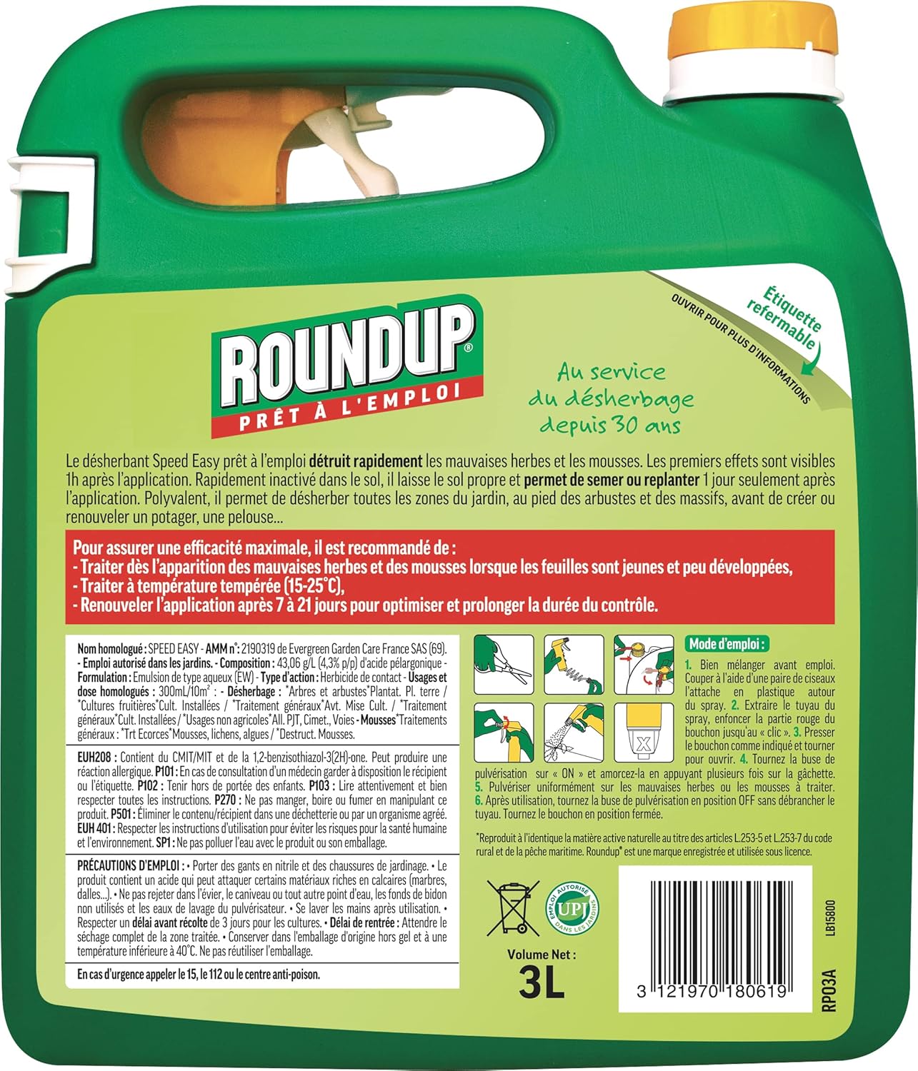 Roundup Désherbant Jardin Polyvalent Prêt à l'emploi 3L Promo