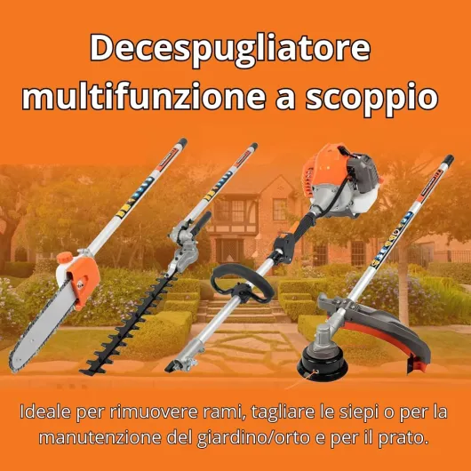Débroussailleuse Thermique 4 en 1 52cc avec Tondeuse, Tronçonneuse, Taille-Haie e Coupe Bordures pour Le Jardinage
