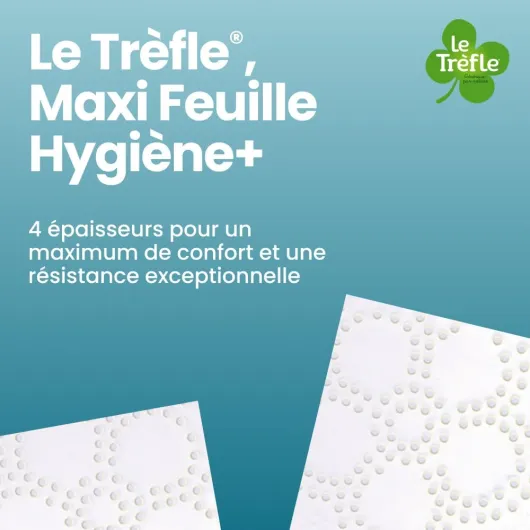 Le Trèfle Hygiène Plus - Papier Toilette, 24 Rouleaux, 4 épaisseurs, Confort Ultime, Douceur remarquable, Maxi Feuilles, Blanc Hygiène Plus 24 Rouleaux