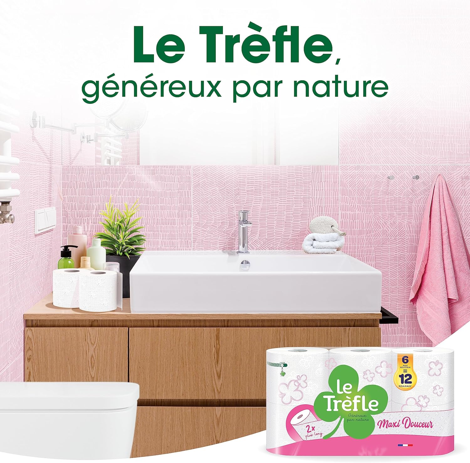 Le Trèfle Maxi Douceur - Papier toilette, 36 Maxi Rouleaux = 72 Rouleaux Classiques, Gaufrage en Forme de Trèfle, Double épaisseur, Blanc 36 Rouleaux