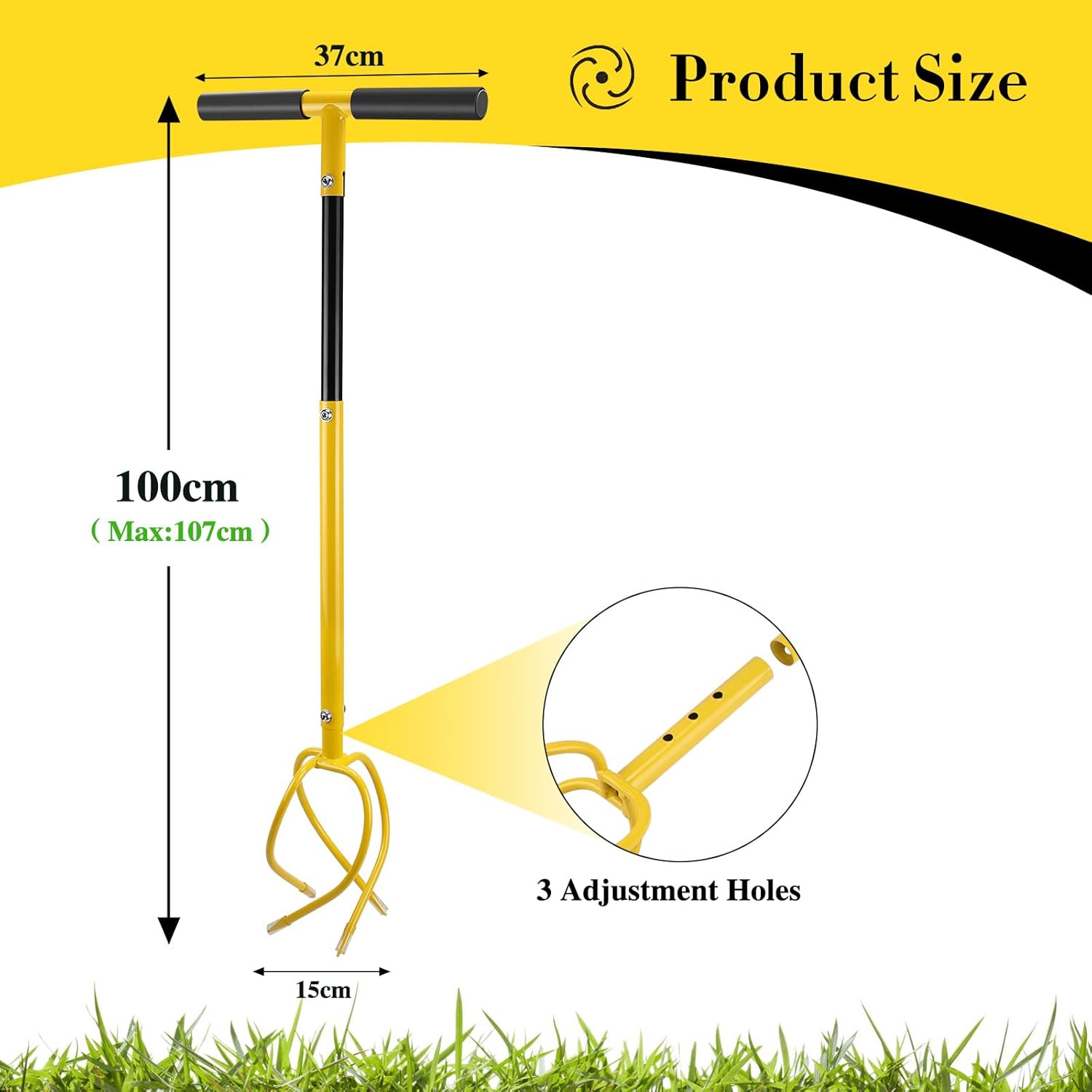 Manuel Twist Tiller Griffe de Jardin, Cultivateur de Griff Amovible avec Manche, Motoculteur Manuel de Jardin, Réglable en Hauteur, pour l'Ameublissement du Sol et Contrôle des Mauvaises Herbes jaune
