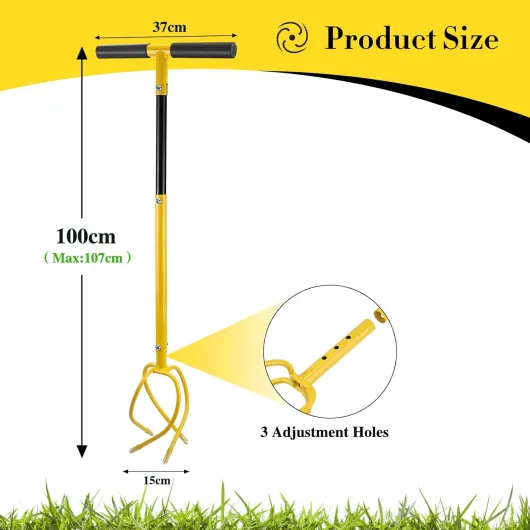 Manuel Twist Tiller Griffe de Jardin, Cultivateur de Griff Amovible avec Manche, Motoculteur Manuel de Jardin, Réglable en Hauteur, pour l'Ameublissement du Sol et Contrôle des Mauvaises Herbes jaune
