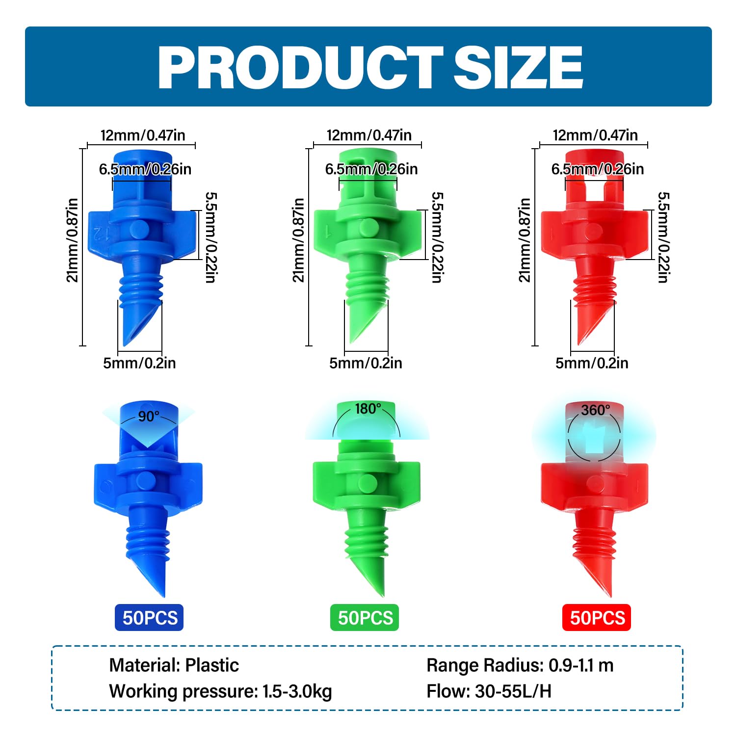 VooGenzek 150 Pièces Micro Buse D'arrosage de Jardin, 90/180/360 Degrés Micro Jardin Pelouse Eau Brumisateur Buse, Mini Jardin D'irrigation Buse de Pulvérisation Arroseur Système D'irrigation Plusieurs tailles
