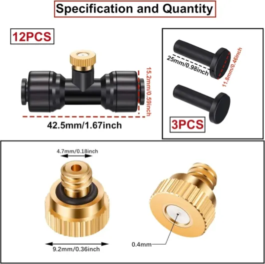 Buses D’Irrigation Kit 12Pcs Buses de Brumisation en Laiton +12siège de Pulvérisation,Système de Brumisateur Extérieur,Arroseurs D'atomisation pour l'Irrigation de l'Arrosage des Jardins,Noir