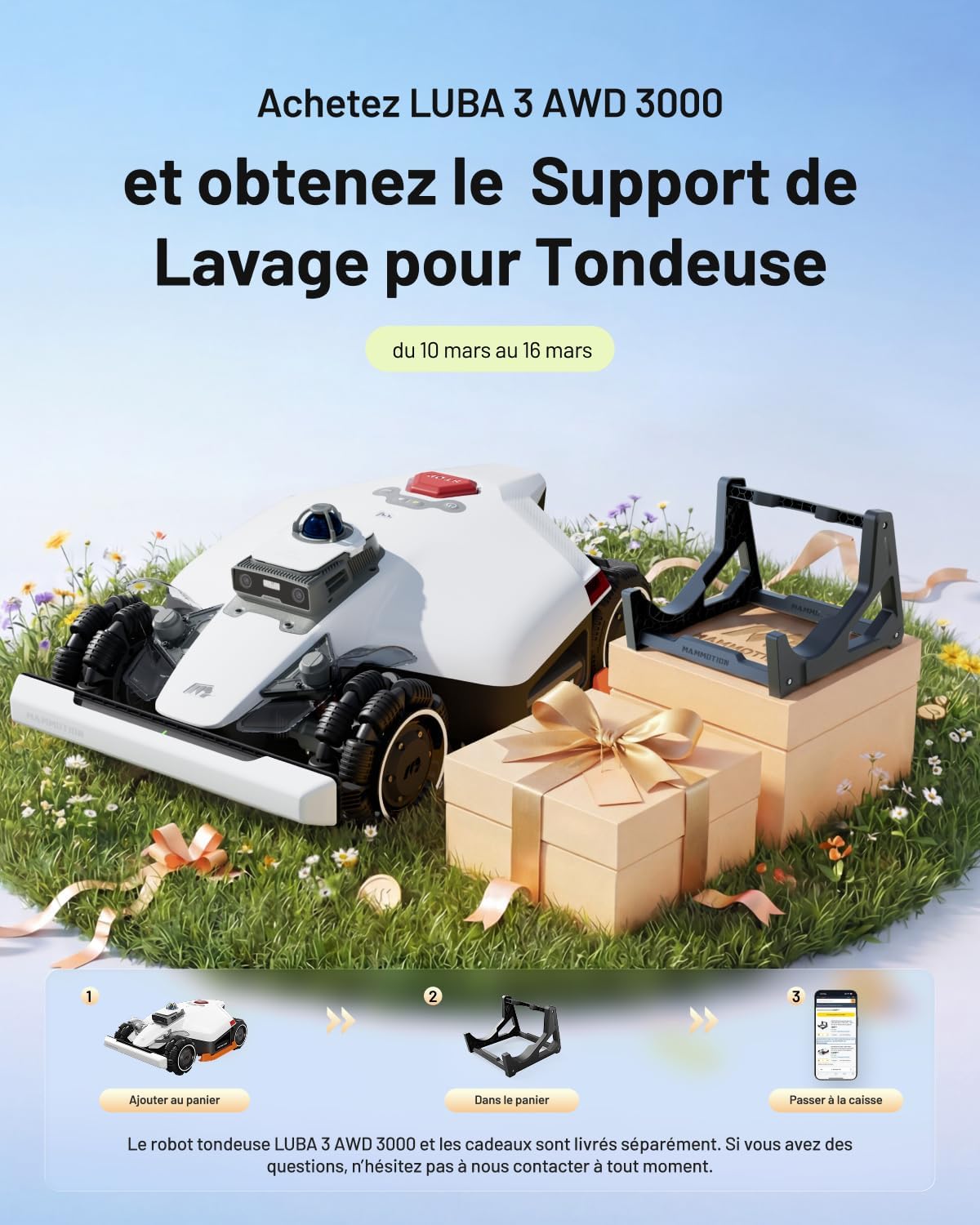 LUBA 3 AWD 3000 Robot Tondeuse, Positionnement Tri-Fusion 360° LiDAR+NetRTK+AI Vision, 80% pentes, Gestion multizone jusqu'à 30 Zones, Hauteur de Coupe 25-70 mm