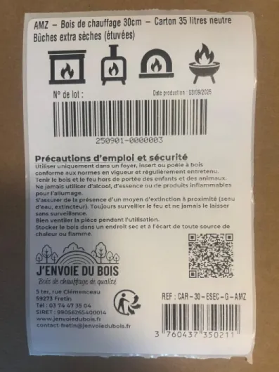J'ENVOIE DU BOIS - Bois de Chauffage 30cm - Carton de 35 litres - Bûches Extra sèches (étuvées) - Poêle, Insert cheminée, brasero, Barbecue, Four à Pizza - Mélange Bois durs (hêtre, chêne, frêne)