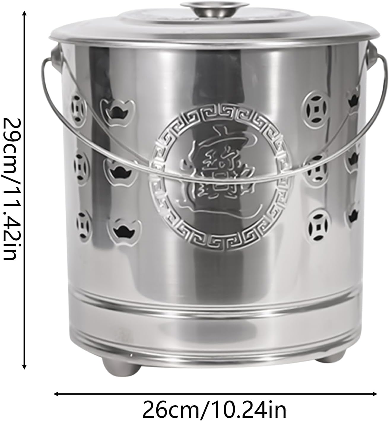 Brûleur à papier, foyer portable, cage en acier inoxydable avec couvercle, crochet et doublure sûre, pour patio, jardin, balcon, terrasse, plage, camping, cuisine, bois, ordures, feuilles, 26 x 26 x