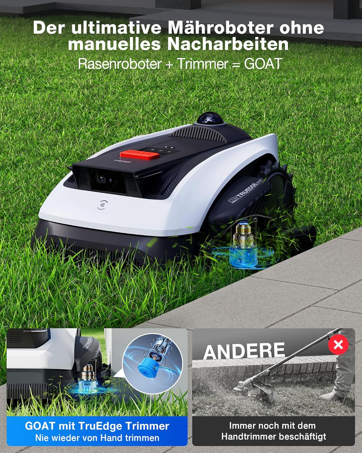 Goat O1200 LiDAR Pro Robot Tondeuse+ Garage de Protection 1200 m²,° Navigation Dual-LiDAR 360°, Cartographie Auto, Évitement d'obstacles 3D par IA