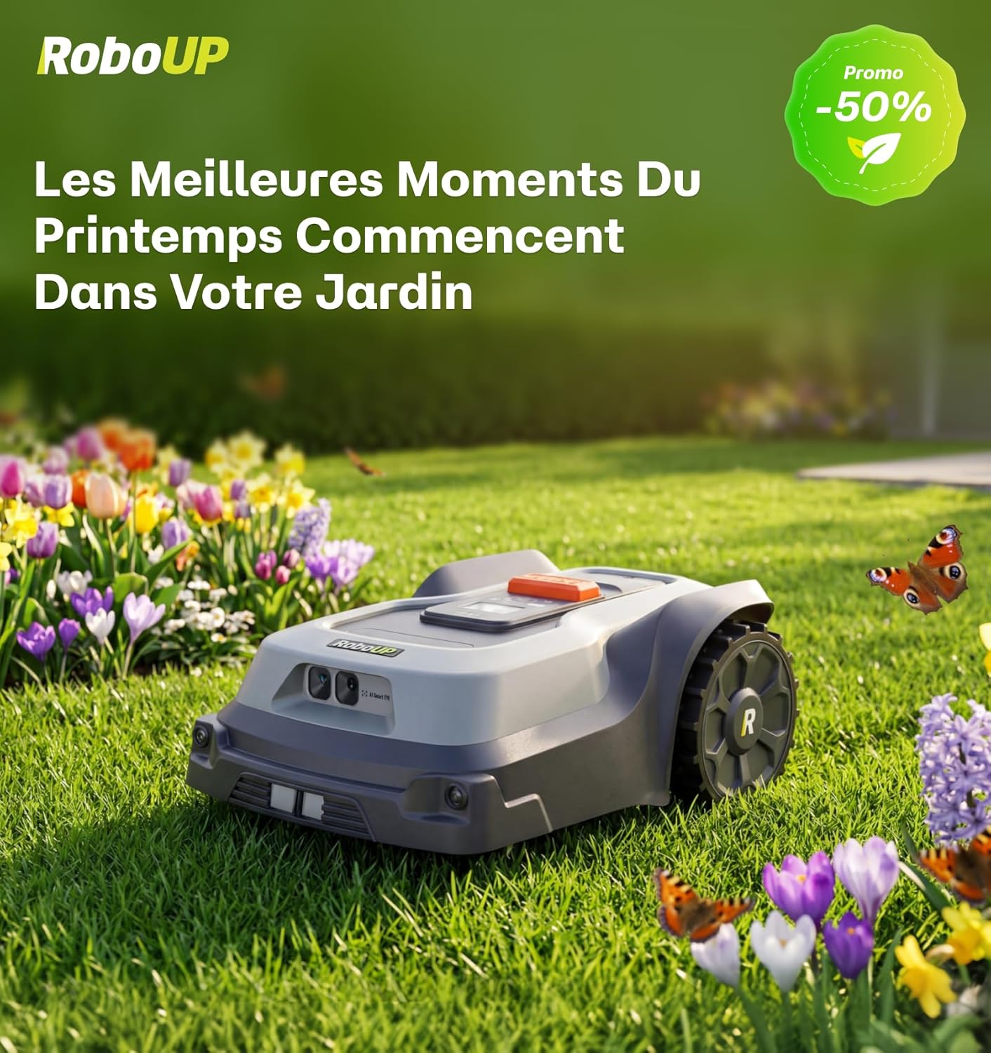 Robot Tondeuse sans Fil Périphérique T1200Pro pour 1500㎡, Robot Tondeuse avec Tonte Personnalisé via APP, Tonte Précise des Bordures, Pentes 24°, Tondeuse Automatique pour Cour Avant et Arrière T1200Pro:1500m²