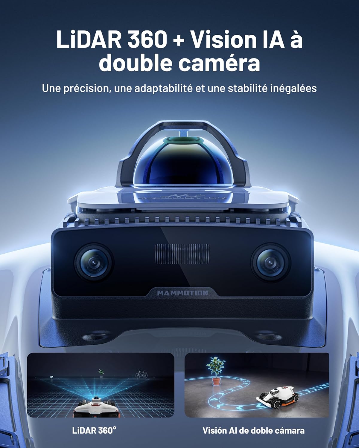 LUBA 3 AWD 1500 Robot Tondeuse, LiDAR 360° + Double caméra avec contrôle par IA, 80% pentes, Gestion multizone jusqu'à 15 Zones, Hauteur de Coupe 25-70 mm