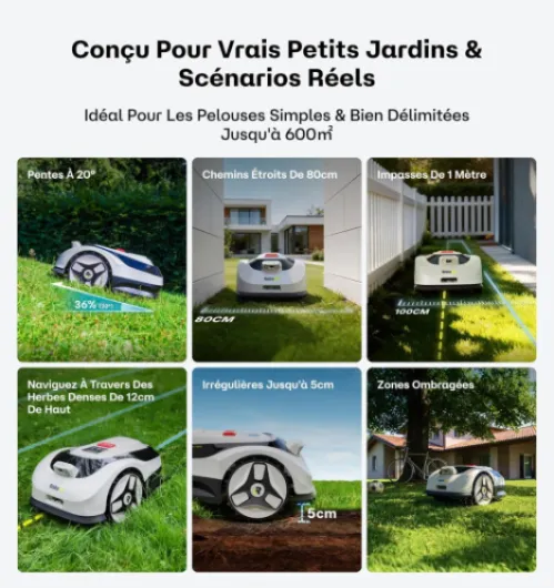 Raccoon 2 SE Robot Tondeuse - 600m², Robot Tondeuse Vision sans RTK, Prêt à l'emploi, Tonte en U Forme, 5Ah Recharge Rapide & 150mins Autonomie Longue, Ajustez Électriquement Hauteur de Tonte