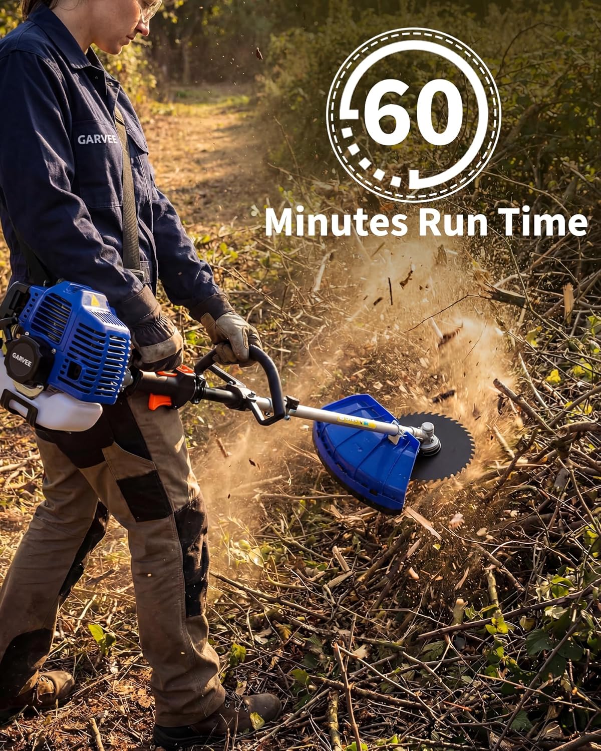 Débroussailleuse thermique 43CC 3-en-1 – Coupe-bordure multifonction avec lame 3 et 40 dents, largeur 33 cm, poignée anti-vibration, harnais – Outil manuel robuste pour jardin et pelouse – Bleu