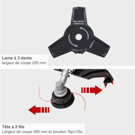 Débroussailleuse Coupe-Bordure 2 en 1 Thermique PBC310-4S - Moteur 4 Temps - 31 cm3 - Largeur de Coupe Lame/Fil 255/480 mm - réservoir 0,7L - TAP'N'GO