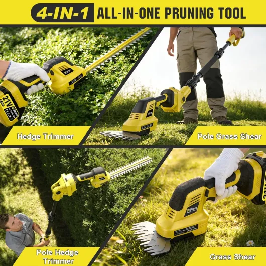 4 en 1 Taille-Haies à Batterie Élagueur sur Perche pour Makita 18V, avec 2×4.0Ah Batteries, Extension 4,55 m, Lames 406 mm & 152 mm, tête de Coupe pivotante 180°, idéal pour Le Jardin (Jaune)