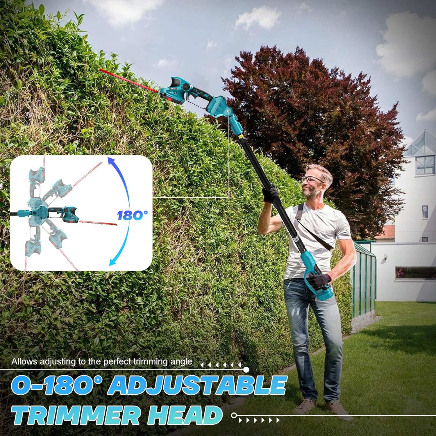 6 Zoll Mini Tronçonneuse & Taille haie Télescopique avec Perche 21V 4000mAh, 5 en 1 Élagueur sur Perche Élagueuse à batterie Tronconneuse Electrique à Perche Télescopique sans fil 5 en 1 SET