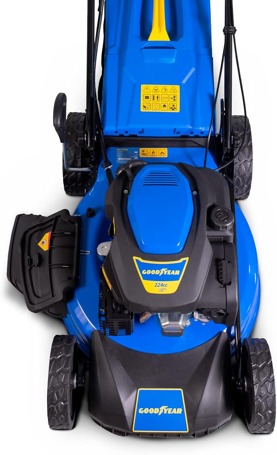 Tondeuse Gazon Essence 224cc 4 Temps, Coupe 56cm Autotractée, Châssis Acier, Fonction Mulching, Éjection Latérale et 7 Hauteurs de Coupe Essence 224 cm3, autotractée, coupe 56 cm