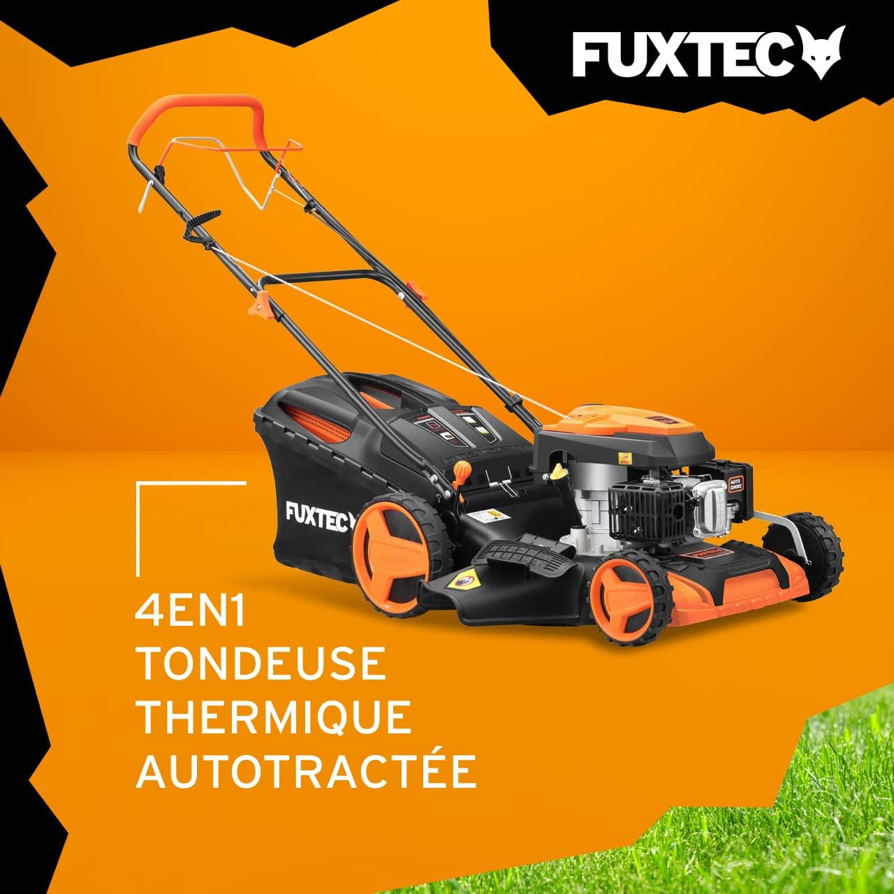 Tondeuse Thermique FX-RM5196 avec Largeur de Travail 51cm autopropulsée puissante cylindrée 196cm3 Easy Clean 4en1 6CV / 4,4KW Mulching/bac de ramssage 60L 51 cm / 96 ccm / Selbstantrieb