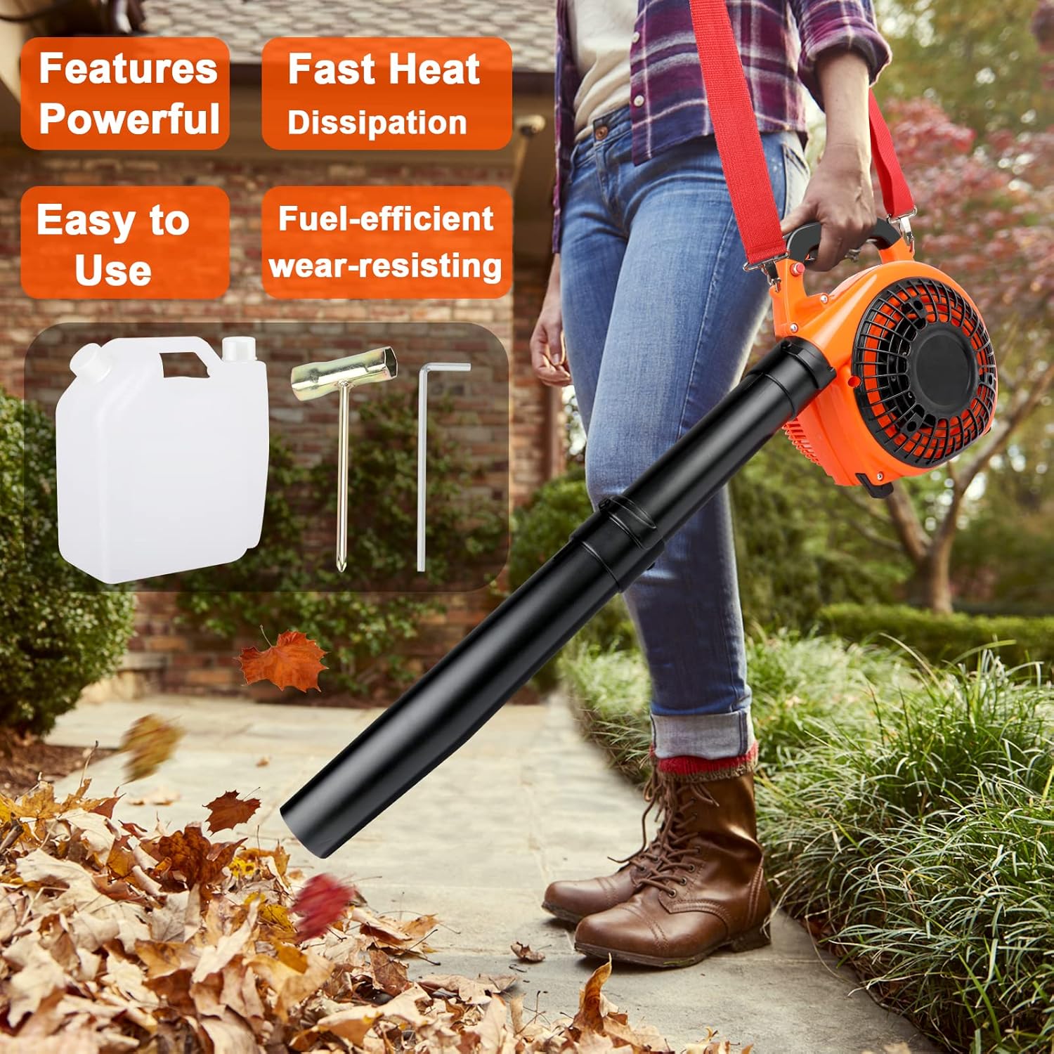 ASUNCELL Home and Garden Souffleur de Feuilles à Essence, Vitesse de Soufflerie 270 km/h, Souffleur de Feuilles de Sac à Dos, Léger, Souffleur de Feuilles de Carburant sans Fil pour Patios, Gardens