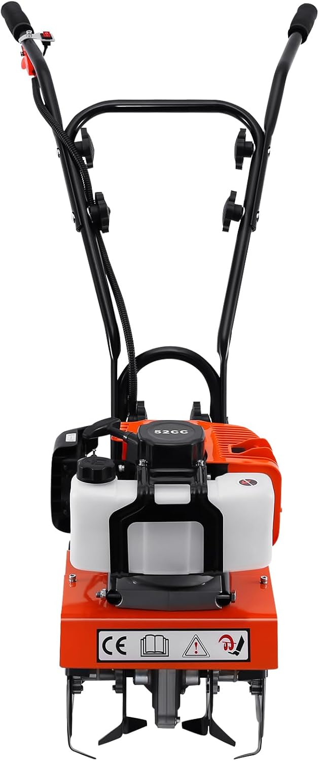 Samger Moteur de Cultivateur 52cc Motobineuse Thermique 2 Temps Motoculteur Essence 1.65KW, Largeur de Travail 28cm, Profondeur de Travail 10cm