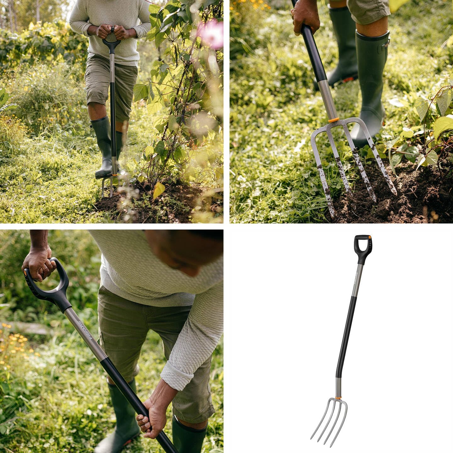 Fourche à bêcher pour sols durs et pierreux, Avec 4 dents, Longueur : 132 cm, Acier au bore de haute qualité, Gris/noir, Ergonomic, 1070679 Fourche à bêcher 132 cm