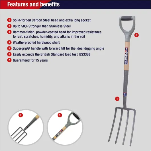 Spear & Jackson 1680NB Fourche de jardin en carbone Neverbend Traditionnel