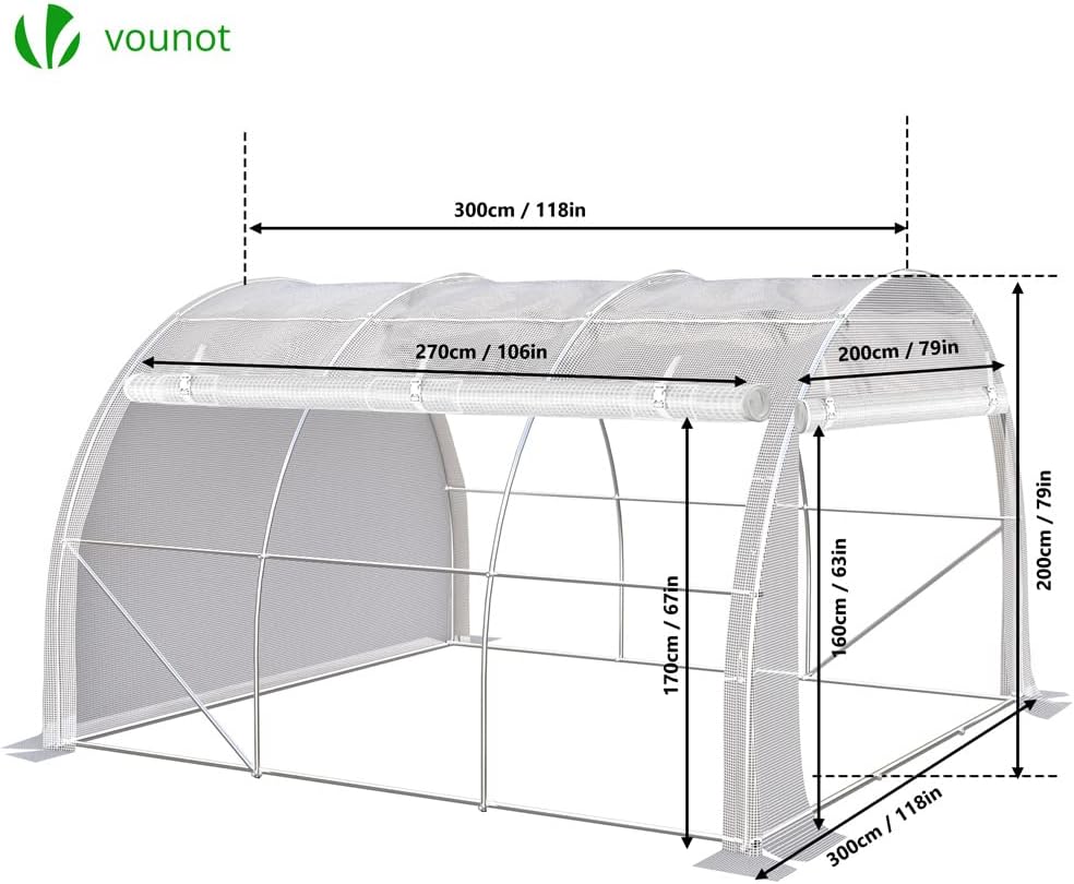 ® Serre de Jardin Tunnel 300x300x200cm en Acier Galvanisé PE Haute densité 140 g/m² 9m2 Anti-UV avec Zip Enroulables Idéale pour Toutes Saisons