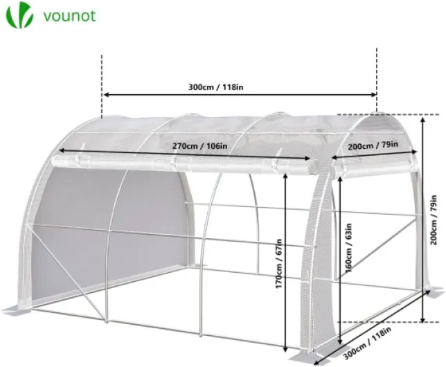 ® Serre de Jardin Tunnel 300x300x200cm en Acier Galvanisé PE Haute densité 140 g/m² 9m2 Anti-UV avec Zip Enroulables Idéale pour Toutes Saisons