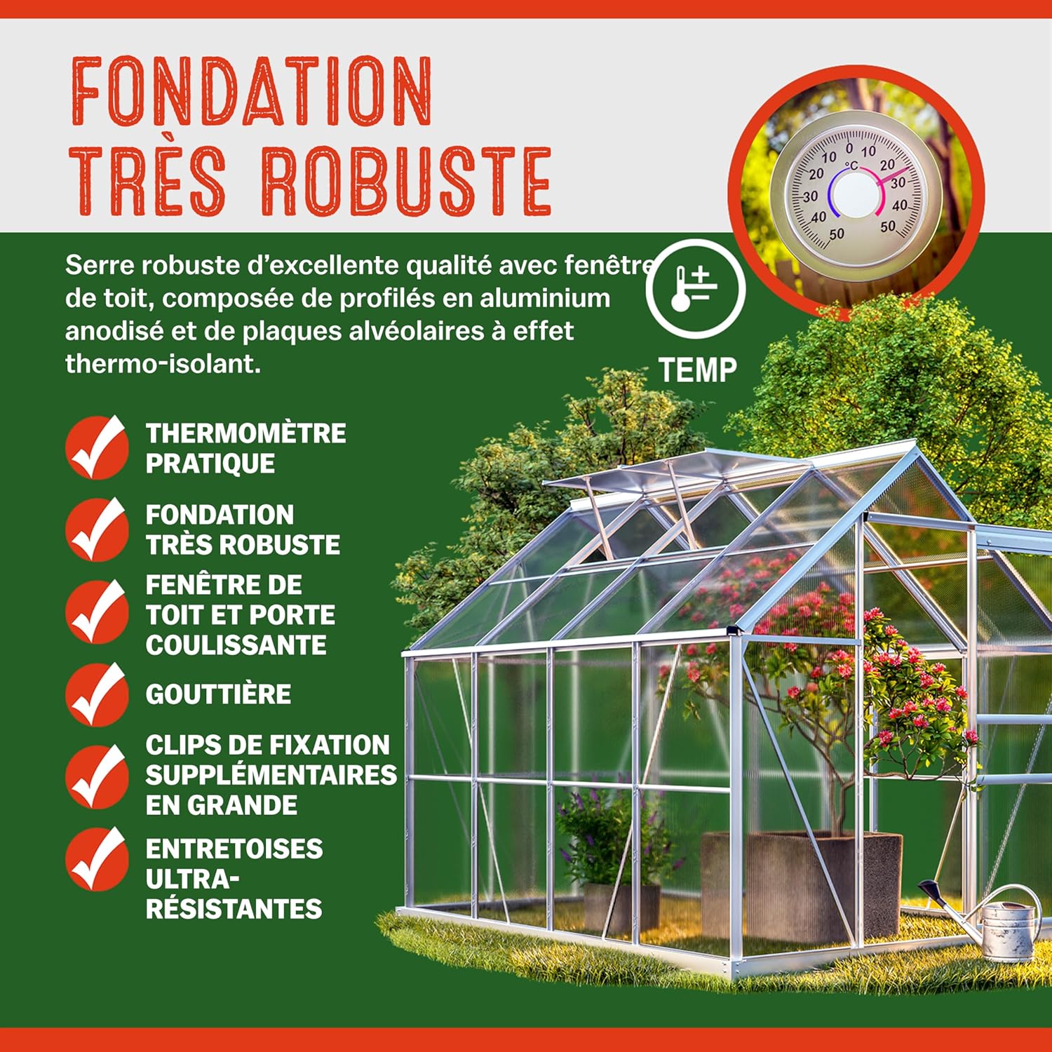 Serre de Jardin en Aluminium 7,63mł abri extérieur pour Plantes légumes 250x190x195cm avec fenętres