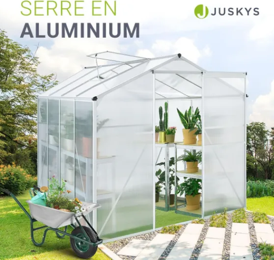 Serre en Aluminium avec fondations - 4,75 m² - 190 × 253 cm - 1 vasistas et Porte coulissante - Panneaux de 4 mm - Serre de Jardin