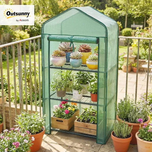 Serre de Jardin avec étagères 3 Niveaux, Serre de Balcon, bâche renforcée PE, châssis en Acier, Porte zippée Enroulable, pour légumes Plantes Fleurs, 59 x 39 x 127 cm, Vert