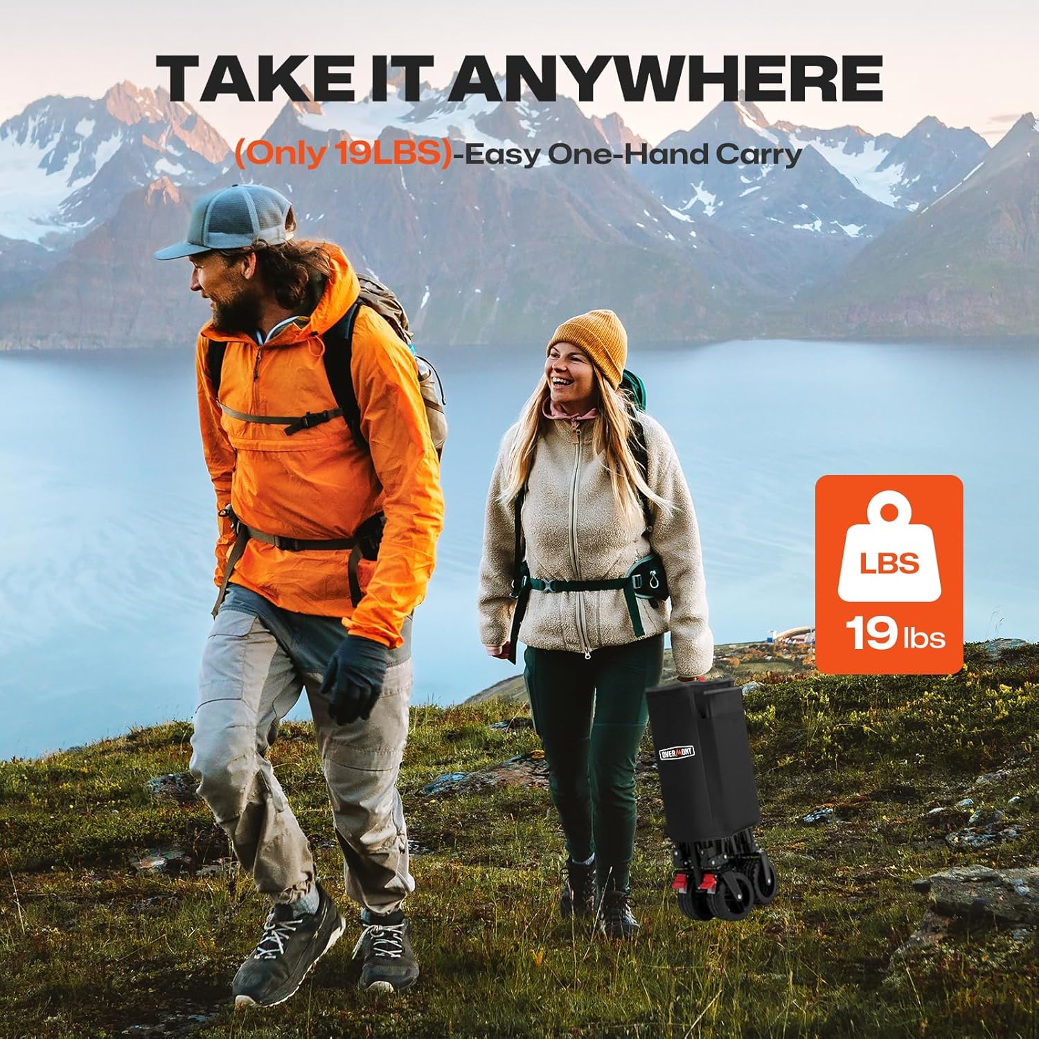 Chariot à Main Pliable avec Frein de Roue Avant Amovible - Roues Larges - Poche latérale - Porte-gobelet - Poignée réglable - Capacité : 150 I - Capacité de Charge jusqu'à 120 kg Noir