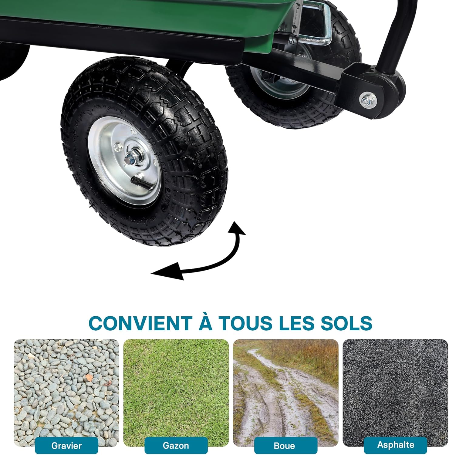 Chariot de Jardin à Main – 1170 x 575 x 620 mm – Volume 125 L – Capacité de Charge 350 kg – avec Benne basculante et 4 Roues – Remorque Brouette jardinerie