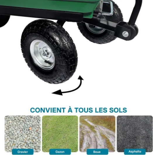 Chariot de Jardin à Main – 930 x 505 x 510 mm – Volume 75 L – Capacité de Charge 240 kg – avec Benne basculante et 4 Roues – Remorque Brouette jardinerie