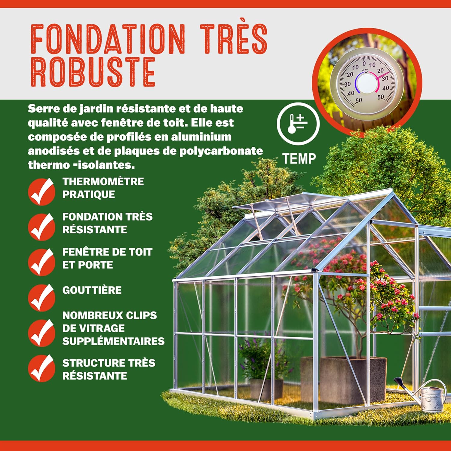 ® Serre de Jardin Polycarbonate Aluminium 4,75m² Fondation 250x190cm 2 fenêtres Serre extérieur Plantes Fleurs Potager semis 7,63m³
