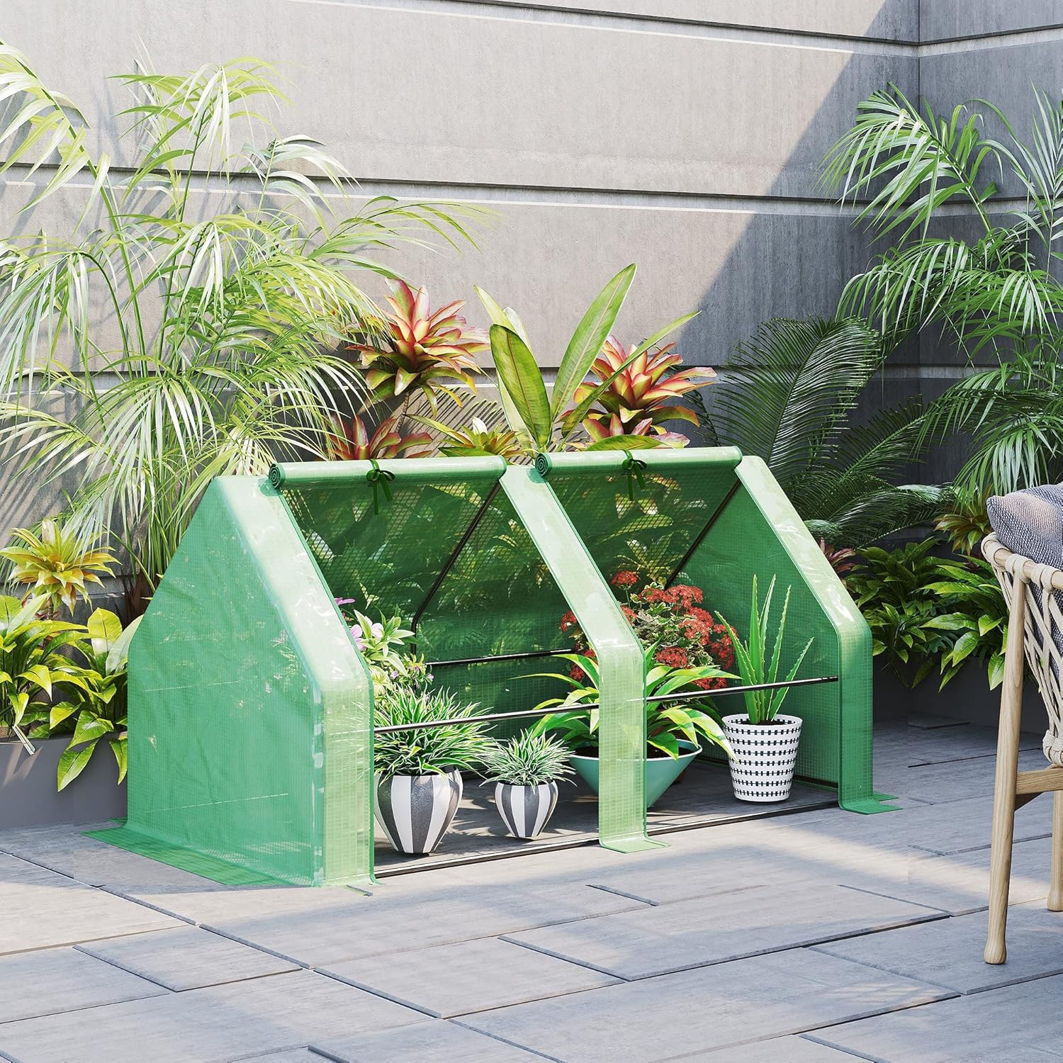 Mini Serre de Jardin Mini Serre Tunnel 180L x 90l x 90H cm Toit Pointu Acier PE Haute densité 140 g/m² Anti-UV fenêtres avec Zip enroulables Vert Vert 180L x 90l x 90H cm