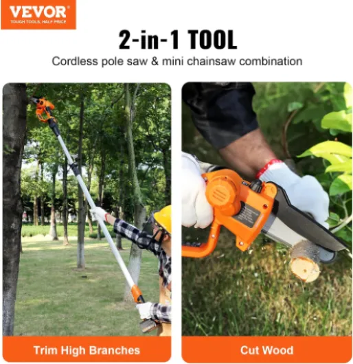 Élagueur Électrique sur Perche Sans 20 V 2 Ah peut atteindre 22000 RPM 135° Fil 2 en 1 Télescopique 1,08-2,43m Épaisseur de Coupe 13 cm​ Élagueur Électrique avec Batterie et Couvercle Élagueuse sur batterie 2 In 1