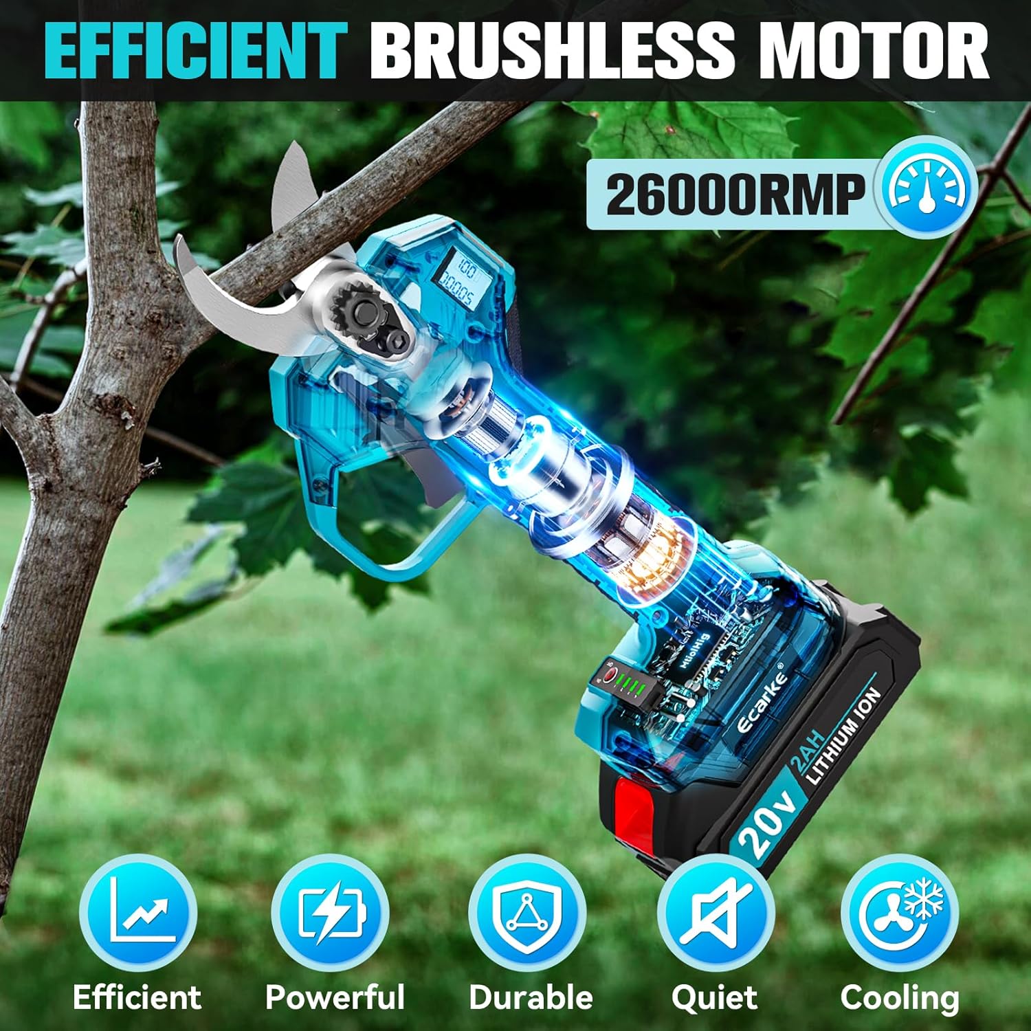 Sécateur électrique télescopique sans fil – Compatible Makita 18V, perche 2 m, 2 batteries 2,0Ah incluses, coupe 38-50 mm – outil de jardinage précis et efficace Avec Batterie et Perche Télescopique