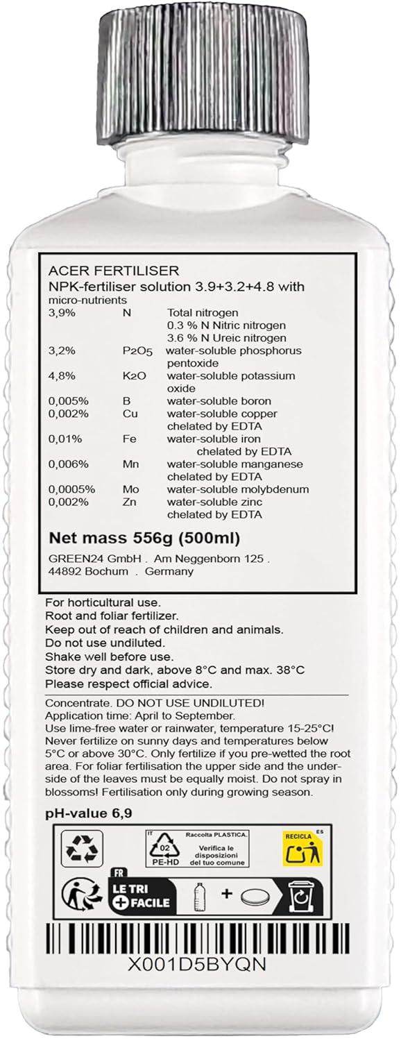 GREEN24 Engrais pour érable, érable du Japon, Acer palmatum « dissectum Garnet » engrais liquide érable palmé engrais complet NPK HIGHTECH 500ml