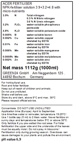 GREEN24 Engrais pour érable, érable du Japon, Acer palmatum « dissectum Garnet » engrais liquide érable palmé engrais complet NPK HIGHTECH 1000ml