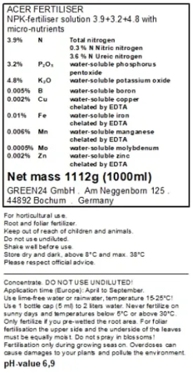 GREEN24 Engrais pour érable, érable du Japon, Acer palmatum « dissectum Garnet » engrais liquide érable palmé engrais complet NPK HIGHTECH 1000ml