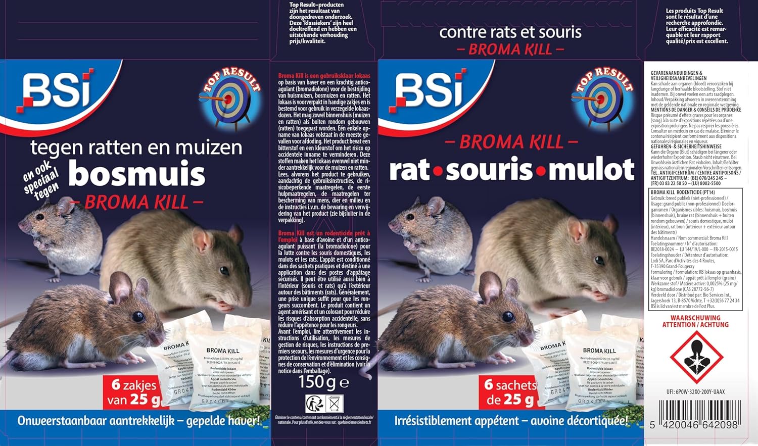 Anti Rats - Souris Et Mulots - 150g - Grains - Efficacité Radicale - Avoine Attrayante - 6 x 25g - Prêt A l'emploi - Haute Qualité - Autour comme pour La Maison, Violet