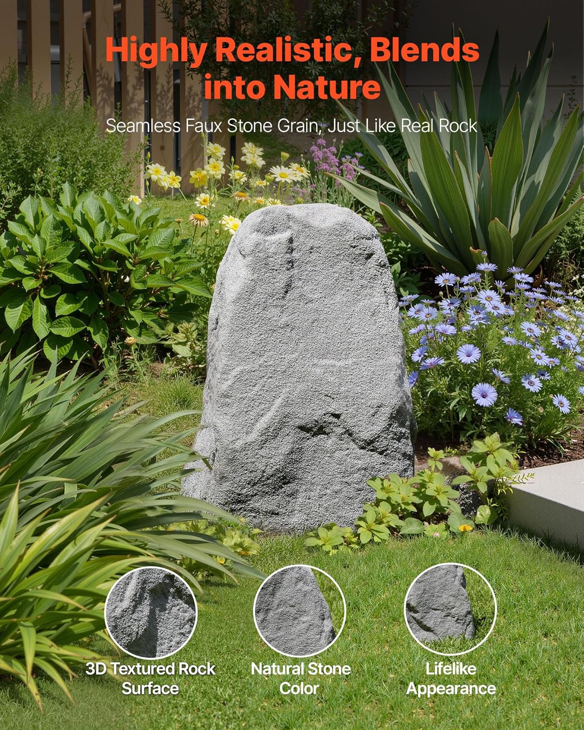 Faux Rocher pour Jardin, Couverture Décorative en Roche Artificielle, Aspect Réaliste, Fausse Pierre Creuse pour Cacher Pompe de Puits, Décoration Jardin, Paysage Extérieur, Gris, Taille Moyenne